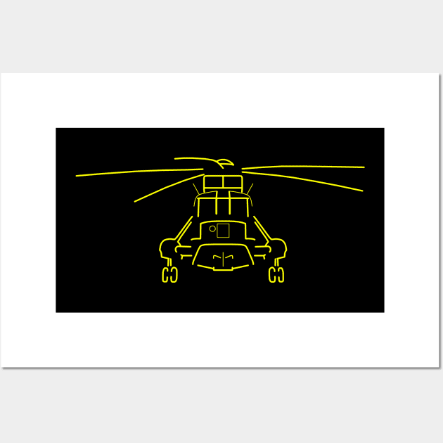 Westland Sea King classic helicopter yellow outline graphic Wall Art by soitwouldseem